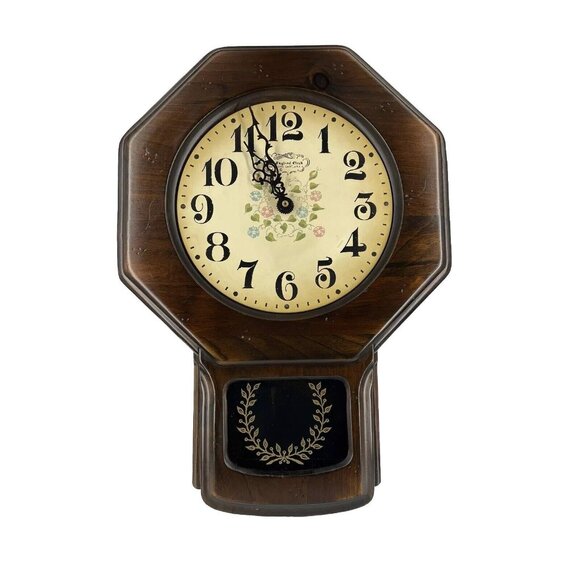 Vintage New England Clock Co Wood glass Wall Clock 20" flowers - Picture 1 of 16